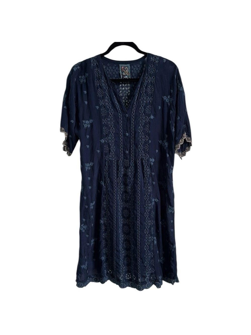 Johnny Was Blue Riza Eyelet Embroidered Shift Dress Size Small - Picture 13 of 16